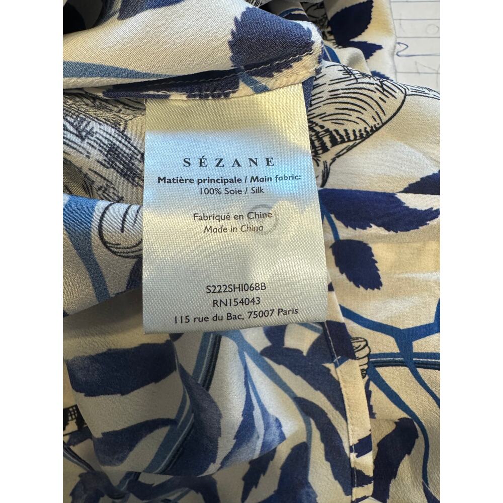 Sezane x Inoui Editions Pierro Shirt 100% Silk Rare Bird Jungle Print Size 38/M - Picture 6 of 7